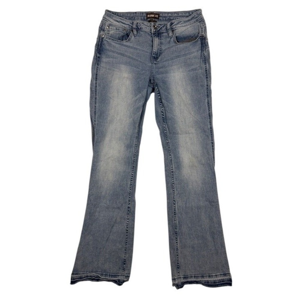 Rank 45 Mens Bootcut Jeans Light Wash Distressed Frayed Hem 31x32 Blue Denim